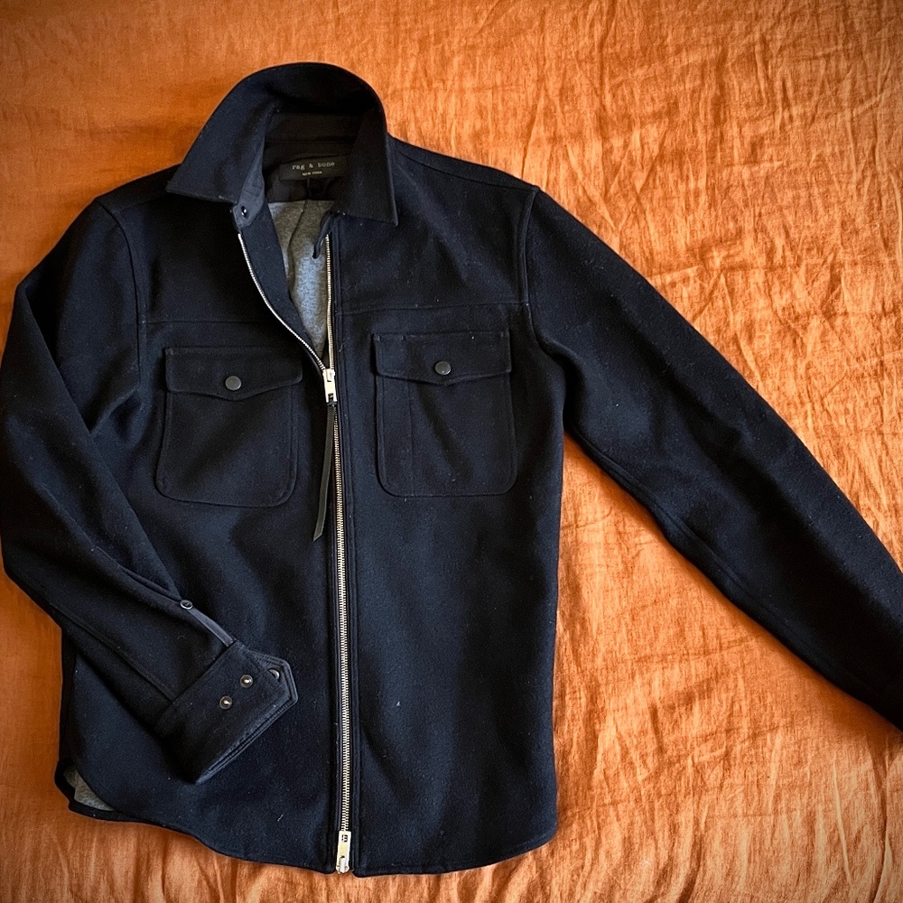 Rag & Bone: Black Wool Shirt Jacket (4 pockets)